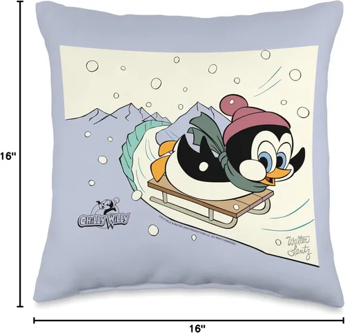 Vista 4 de Chilly Willy Penguin Sledding - Almohada de vacaciones, 16 x 16 pulgadas, multicolor