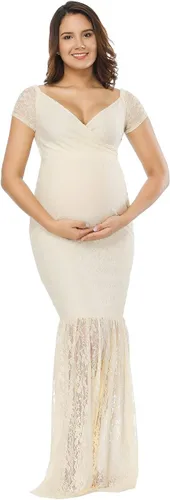 Vista 3 de Maxi vestido para embarazadas, de la marca JustVH, con encaje
