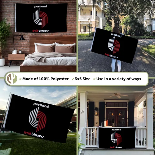 Vista 3 de Desert Cactus Portland Trail Blazers Flag Team NBA National Basketball Association 100% poliéster para interiores y exteriores, banderas de 3 x 5