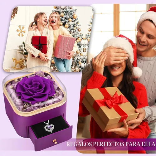 Vista 7 de Beferr Regalos de cumpleaños para mujeres, rosa real preservada con collar, rosas moradas eternas, flores para la entrega, aniversario, día de la A