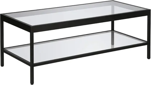 Vista 7 de Henn&Hart Mesa auxiliar cuadrada de 20 pulgadas de ancho en bronce ennegrecido, mesa para sala de estar, dormitorio Two-tiered glass shelves with