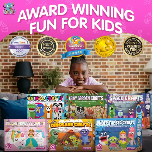 Vista 6 de Craftikit® - Kit galardonado de 20 manualidades de animales para niños de 3 a 10 años, kits de manualidades con todo incluido, divertida caja