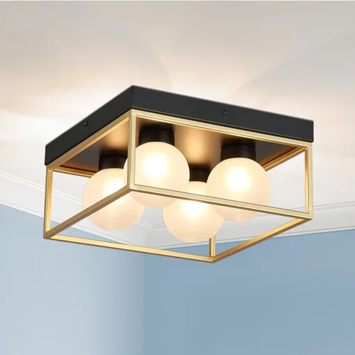 Vista 19 de AGV LIGHTING CL035S Lámpara de Techo Moderna de Montaje al Ras, Lámpara de Techo Cuadrada, Base E12 3 Luces, L12 x W12 x H7, Acabado Negro Mate