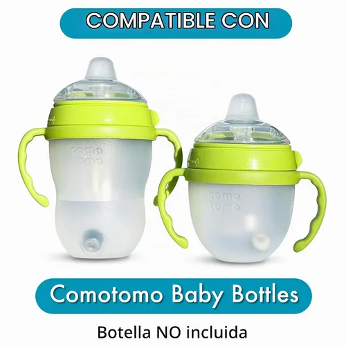 Vista 4 de Kit de conversión de vasos para biberones Comotomo, 2 unidades, pezones de silicona de grado alimenticio, popote con peso de silicona, asas de Verde