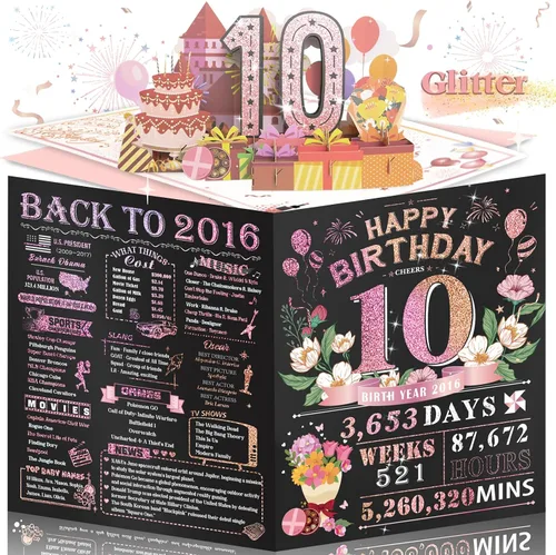 Vista 30 de Tarjeta de cumpleaños número 10 para niña, niño, nieto, nieta, hijo, hija, gigante, desplegable, “Happy 10th Year Old”, decoración, regalo de Negro