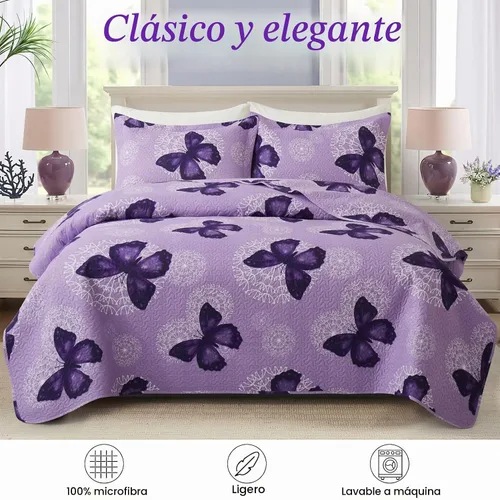 Vista 2 de ARTALL Juego de edredón de 3 piezas con estampado de mariposas, microfibra suave y ligera, colcha, cobija y manta con 2 fundas de almohada