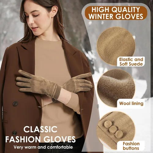 Vista 2 de Dsane Guantes de invierno para mujer, resistentes al viento, con forro polar, gruesos y cálidos