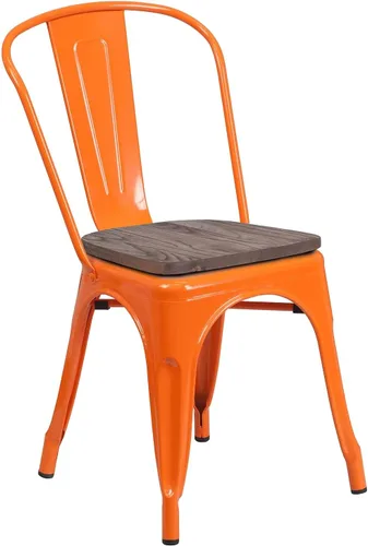Vista 25 de Flash Furniture Perry - Silla apilable de metal con asiento de madera, 1 paquete, color negro