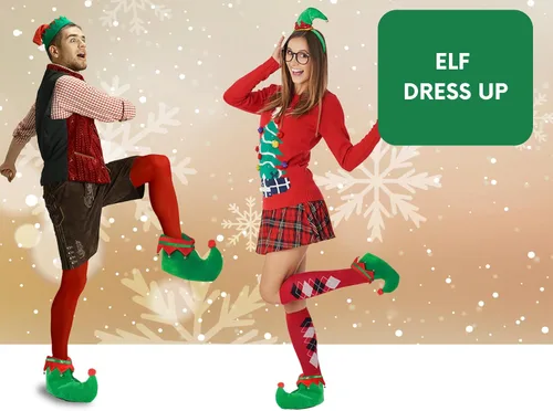 Vista 2 de 4E's Novelty Zapatos de elfo para adultos, hombres y mujeres, pantuflas de elfo de tela de felpa, accesorios de disfraz de elfo de Navidad.