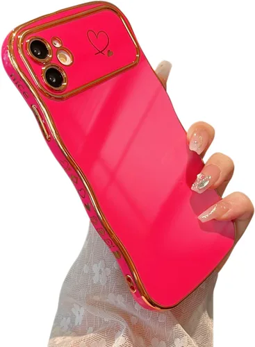Vista 20 de ZTOFERA Funda para iPhone 11 de 6.1 pulgadas, bonita funda con marco ondulado rizado con patrón de corazón de amor, borde chapado de lujo