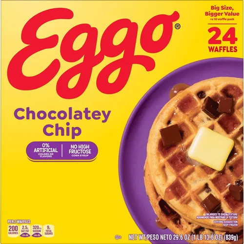 Vista 9 de Eggo Waffles con chispas de chocolate, comida para el desayuno, 24 gofres (congelados)