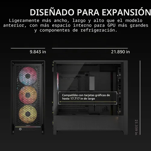 Vista 9 de Caja CORSAIR Frame 5000D RS ARGB modular de alta flujo de aire semitorre para PC – 4 ventiladores RS ARGB preinstalados, sistema de montaje