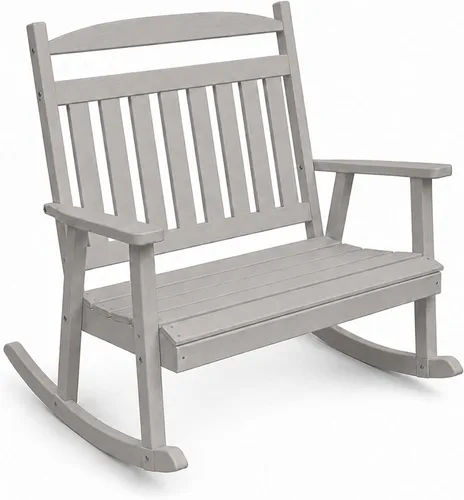 Vista 26 de Amish Made Antique Mahogany Double Rocking Chair Bench, HDPE Made in USA