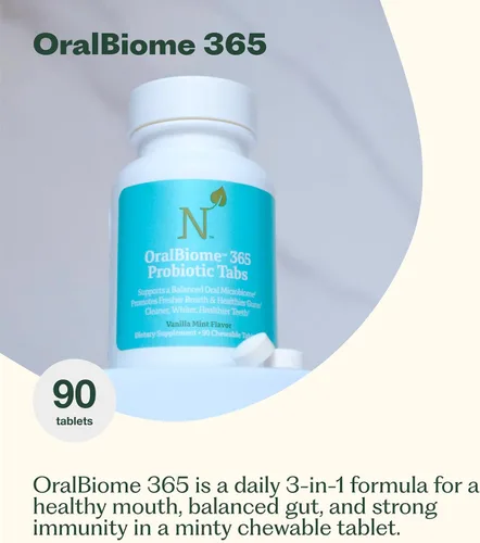 Vista 2 de OralBiome 365 Probióticos orales masticables 3 en 1 para respiración, inmunidad y salud intestinal Apoya los dientes y las encías, aumenta