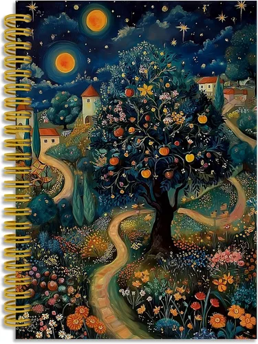 Vista 34 de Dark Witchy Moon Stars Notebook Journal, Celestial Astrology Witchy Gifts for Women Journal, Crescent Moon Face Starry Forest Spiral Notebook