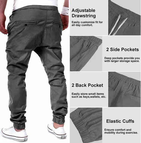 Vista 4 de Wangdo Pantalones cargo para hombre, pantalones casuales para entrenamiento, senderismo, exteriores, pantalones deportivos con bolsillos