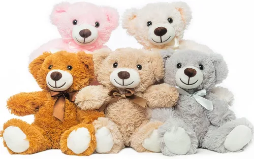 Vista 10 de Paquete de 5 osos de peluche a granel, juguetes de peluche, regalo para niños y novias, osos de peluche de 13.5 pulgadas para Navidad, San Valentín