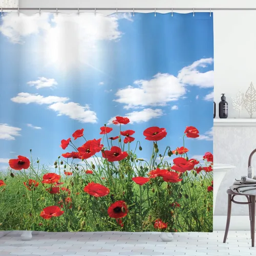 Vista 60 de set de cortina para baño decorativa de tela de poliéster con ganchos