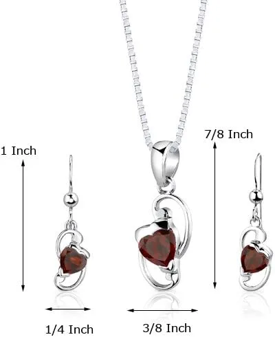 Vista 4 de Peora Juego de aretes de granate con dije de corazón para mujer, plata de ley 925, piedra natal de piedras preciosas naturales, forma de corazón