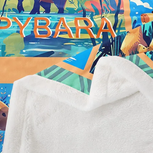 Vista 4 de Manfei Capybara - Manta de cama de roedores de América del Sur para niños y niñas, decoración de habitación, manta de retazos enrejados para sofá