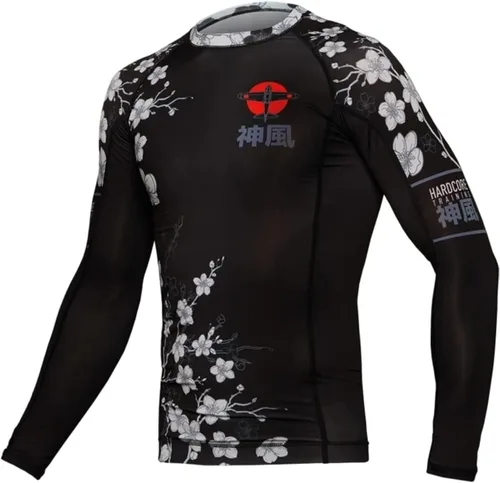 Vista 4 de Hardcore Training Camiseta de compresión para hombre, manga larga, Jiu Jitsu, MMA No-Gi, BJJ apretada, capa base de combate
