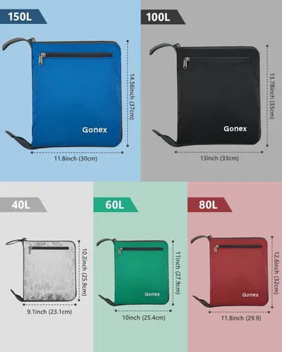 Vista 6 de Gonex Bolsa de viaje plegable grande de 40 L, 60 L, 80 L, 100 L, 150 L, con compartimento para zapatos, plegable, ligera, repelente al agua, bolsa
