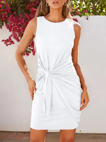Vista 4 de Lillusory Minivestido ajustado sin mangas y con frunces, para mujer, para un estilo informal o la playa