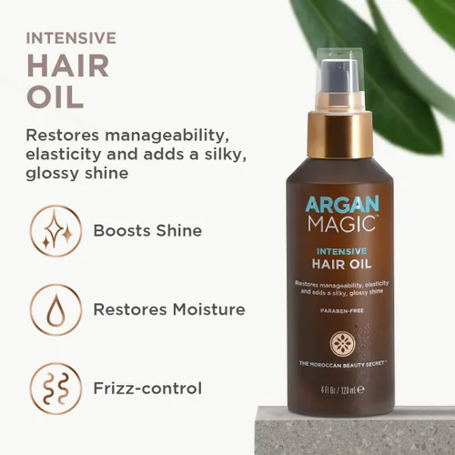 Vista 3 de Argan Magic Aceite intensivo para el cabello, restaura la manejabilidad y la elasticidad, añade brillo y brillo, controla el encrespamiento, sin
