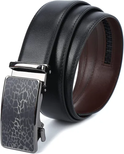 Vista 4 de iCuviy Cinturones de vestir de cuero genuino con trinquete deslizante para hombres, adecuados para el trabajo, negocios, cinturón de hebilla