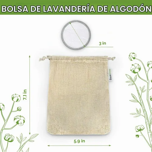 Vista 3 de Bambaw Redondas de algodón reutilizables para cara, 16 rondas con 1 bolsa para lavandería y almacenamiento, almohadillas de algodón reutilizables 16