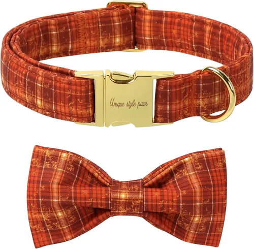 Vista 39 de Unique style paws Collar de perro de algodón con lazo, collar para cachorro con cuadrícula negra y azul para perros pequeños, medianos y grandes