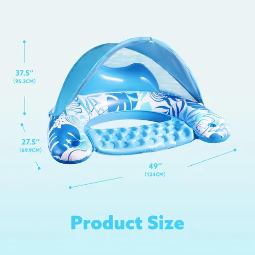 Vista 6 de SLOOSH Flotadores de piscina con dosel para adultos, sillas de piscina inflables XL con portavasos, silla flotante para adultos, flotadores