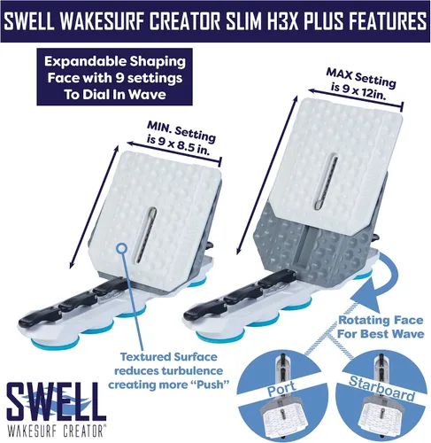 Vista 4 de SWELL Wakesurf Creator Slim H3X Plus - El mejor moldeador delgado de estela - Longitud extensible, giratorio con textura hidrodinámica