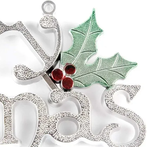 Vista 3 de Diseños de letreros de Feliz Navidad, letreros colgantes decorativos con purpurina, adornos colgantes plateados de feliz árbol de Navidad
