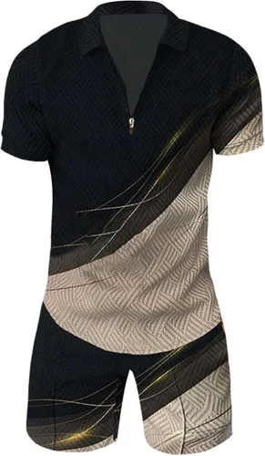 Vista 3 de Conjunto corto de 2 piezas para hombre, conjunto deportivo de verano de manga corta, polo y pantalones cortos, conjunto casual y elegante para correr