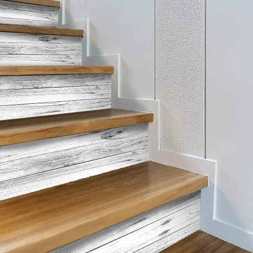 Vista 6 de funlife 3 tiras de calcomanías de vinilo autoadhesivas para escaleras, murales para escaleras, 39.37 x 7.09 pulgadas, gris ceniza Madera gris ceniza
