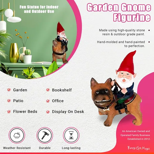 Vista 3 de Funny Guy Mugs Gnomo y una estatua de bulldog francés, escultura de gnomo de jardín para interiores y exteriores, para patio, patio o césped