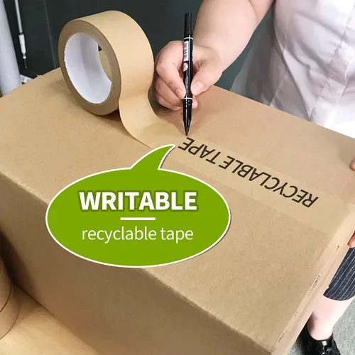 Vista 7 de TAPEBEAR Cinta de papel kraft ecológica, cinta de papel kraft biodegradable, cinta de embalaje writable reciclable, superficie sin revestimiento