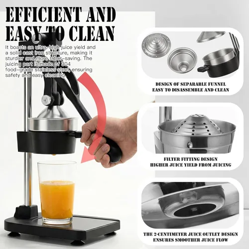 Vista 3 de Exprimidor de hierro fundido – Exprimidor manual de cítricos resistente, prensa profesional de naranja, exprimidor de limón de acero inoxidable