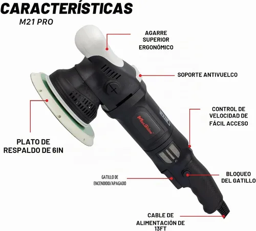 Vista 2 de Maxshine 21mm, 6" M21 Pro & 12mm, 3" M312 Pulidora de doble acción Combo - 6 velocidades, rosca de 5/16”-24 - Herramienta de detalle automotriz