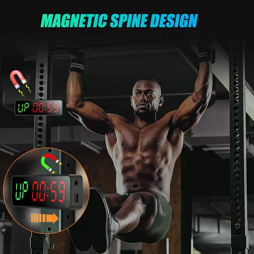 Vista 4 de Reloj pequeño con temporizador de gimnasio, cronómetro, temporizador de intervalos de entrenamiento con potente imán incorporado, pantalla digital