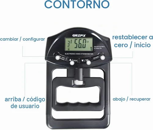 Vista 3 de Dinamómetro de mano digital medidor de fuerza de agarre Auto captura electrónica de poder de agarre manual 198 libras / 90 kilogramos