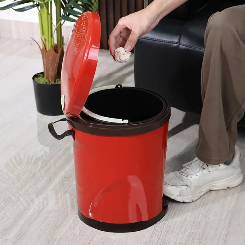 Vista 5 de Cand Cubo de basura redondo con pedal de 10 L, cubo de basura de plástico con tapa, rojo Rojo (paso)