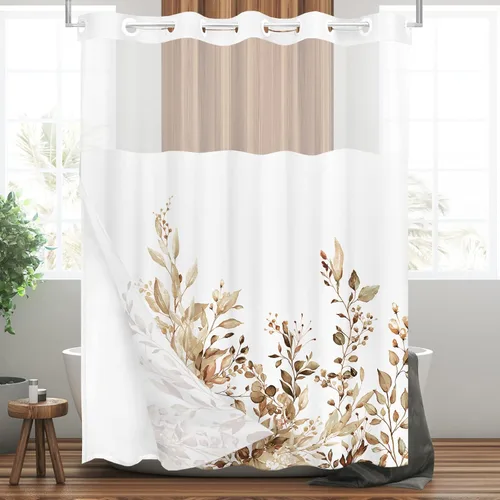 Vista 100 de Tititex - Juego de cortinas de ducha de eucalipto negro, hojas de acuarela gris en la parte superior, con decoración floral de baño, 60 x 72