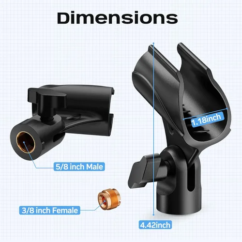Vista 3 de Clip universal para micrófono, soporte de micrófono ajustable con adaptador macho de 5/8 pulgadas a hembra de 3/8 pulgadas (paquete de 2)