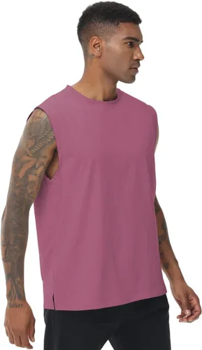 Vista 2 de XYKJFIT Paquete de 2 camisetas sin mangas para hombre, camisetas sin mangas para entrenamiento, gimnasio, cuello redondo, color liso