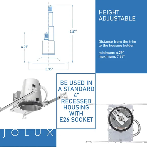 Vista 3 de Jolux Luz LED ajustable de 4 pulgadas 5CCT para remodelación, 2700K-5000K CCT seleccionable, 6W = 40W 500LM, base E26 regulable, borde biselado