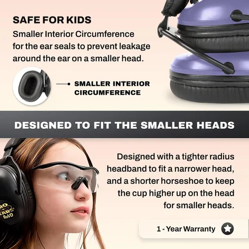 Vista 4 de Pro Ears ReVO - Orejeras electrónicas, orejeras de protección auditiva de tamaño infantil, NRR 25, placa de circuito doble, tecnología exclusiva DLSC