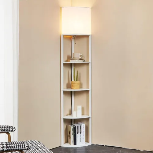 Vista 16 de Lámpara de pie con estantes, moderna lámpara de estante cuadrada con pantalla blanca, lámpara de pie de esquina para sala de estar, dormitorio