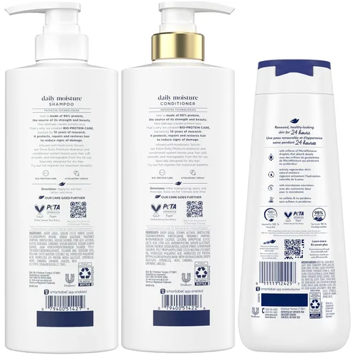Vista 2 de Dove Juego de champú y acondicionador de humedad diaria con gel de baño de humedad profunda, hidratación profunda para revitalizar el cabello